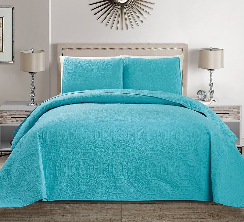 MK Home Mk Collection Solid Embossed Bedspread Bed Cover Over Size (Blue, King/California King)